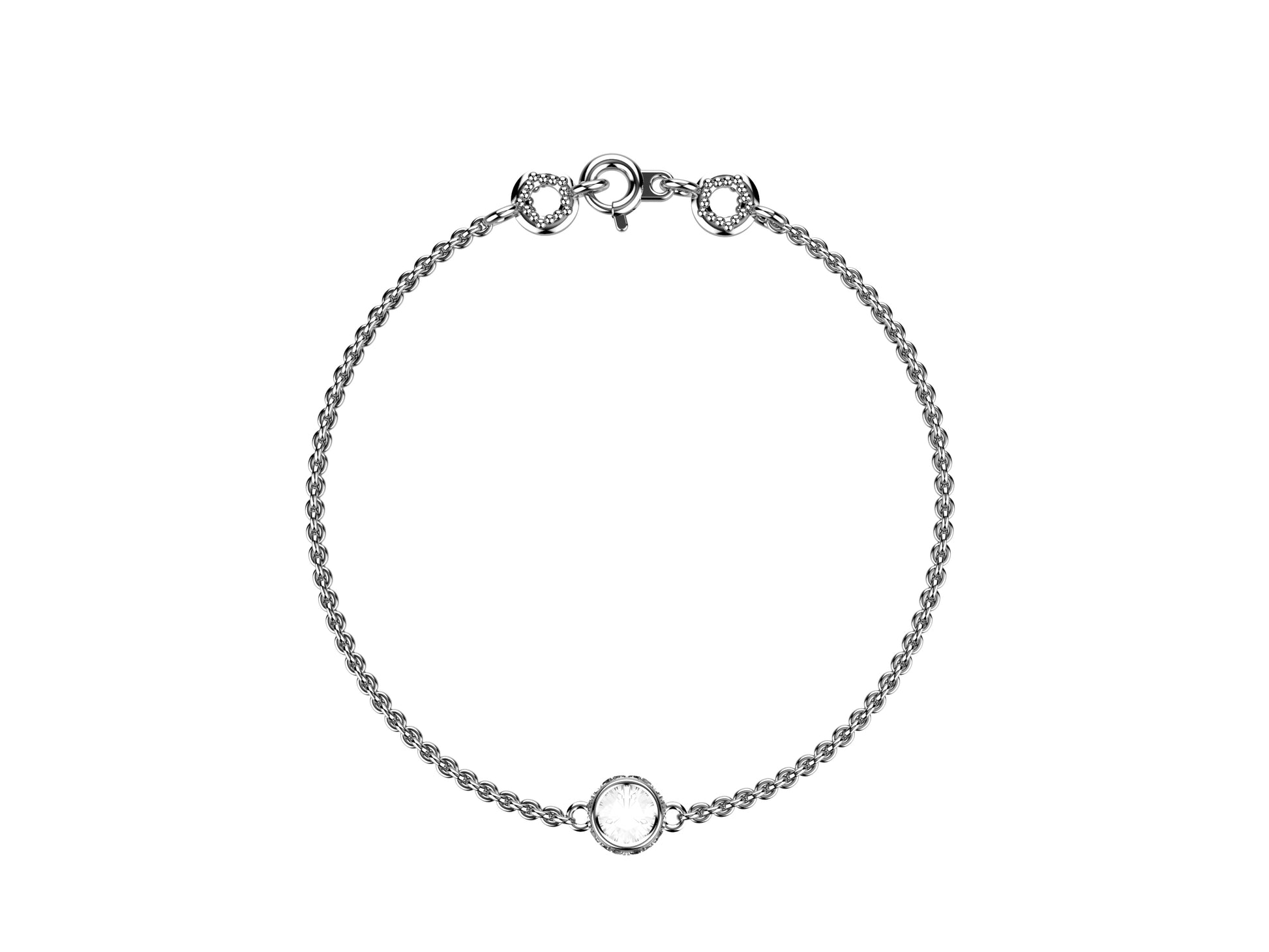 Gemmes De La Divinite bracelet, 18K white gold, set with a diamond. Thickness: 1.8 mm. Diameter of the pattern: 8.5 mm.