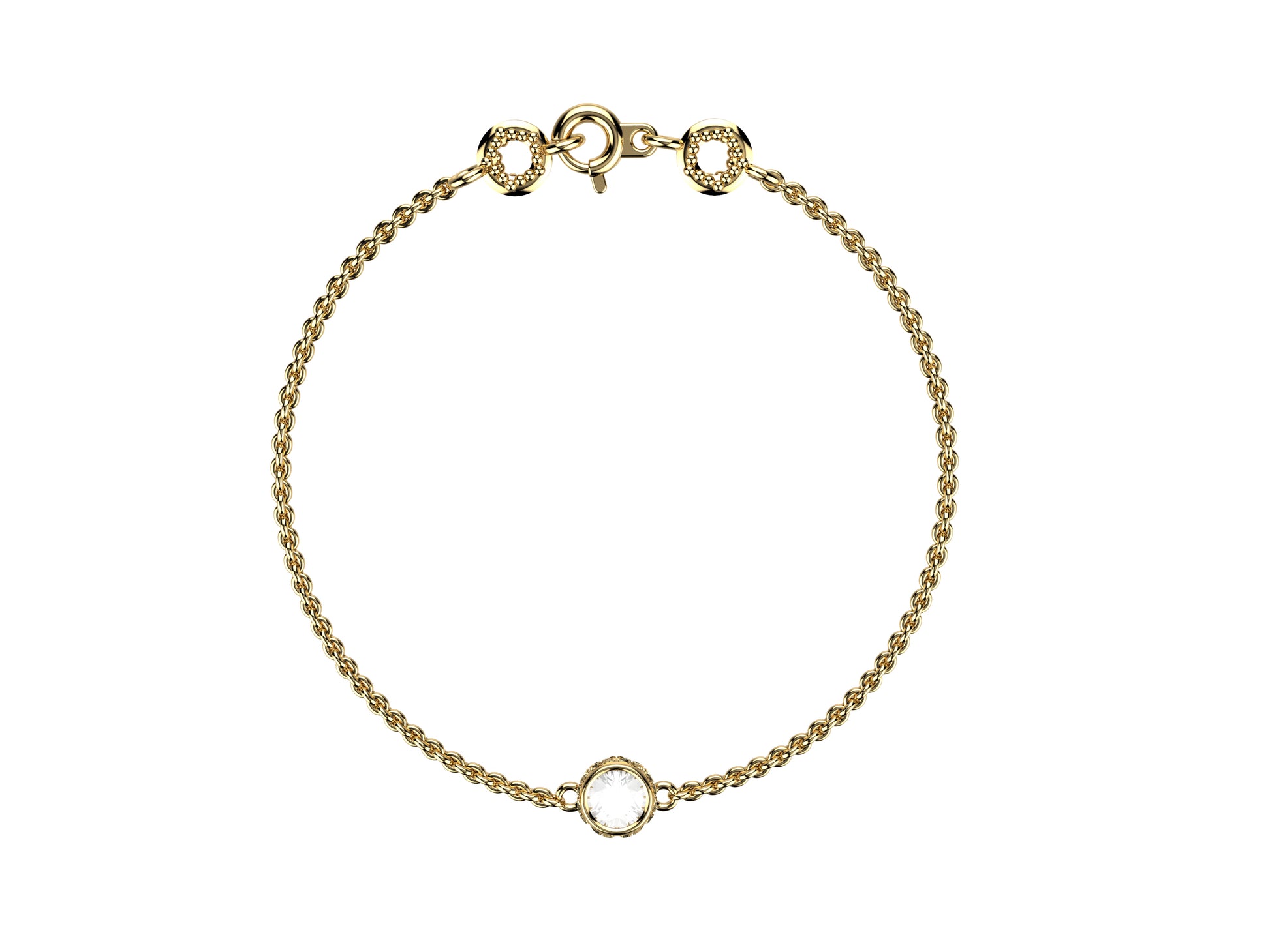 Gemmes De La Divinite bracelet, 18K yellow gold, set with a brilliant-cut diamond totaling 0.45 carat. Thickness: 2 mm. Diameter of the pattern: 6.5 mm.