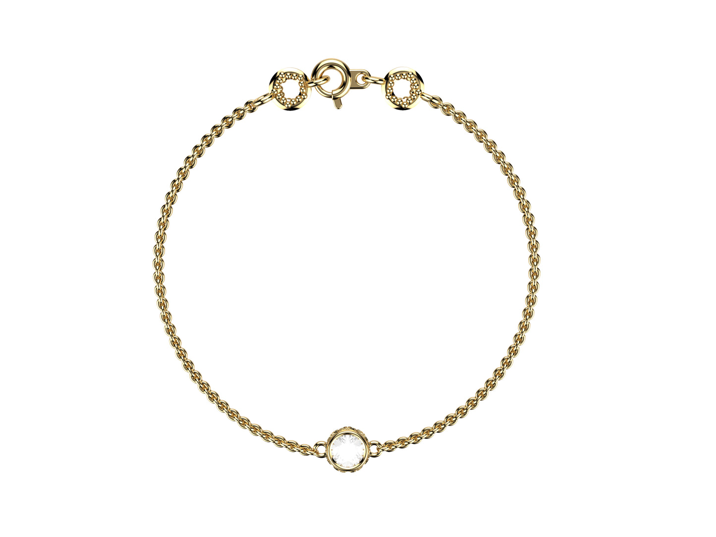 Gemmes De La Divinite bracelet, 18K yellow gold, set with a brilliant-cut diamond totaling 0.45 carat. Thickness: 1.8 mm. Diameter of the pattern: 8.5 mm.