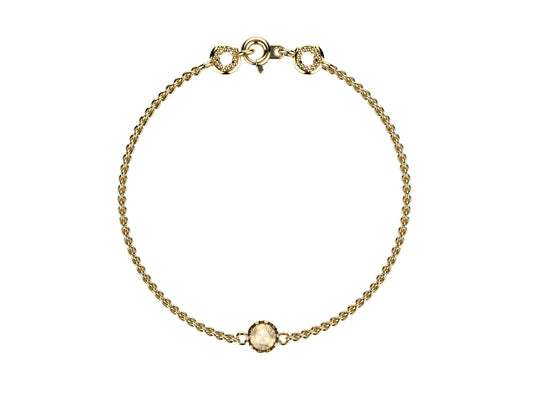 Gemmes De La Divinite bracelet, 18K yellow gold, set with a brilliant-cut diamond totaling 0.45 carat. Thickness: 2 mm. Diameter of the pattern: 6.5 mm.