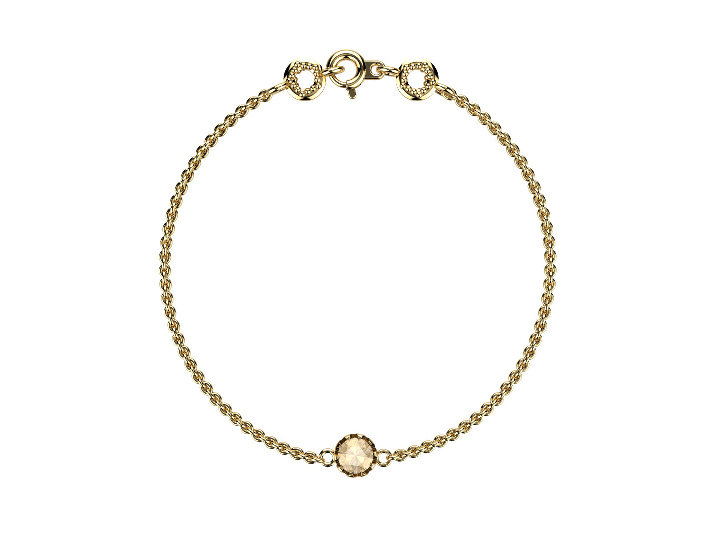 Gemmes De La Divinite bracelet, 18K yellow gold, set with a brilliant-cut diamond totaling 0.45 carat. Thickness: 2 mm. Diameter of the pattern: 6.5 mm.