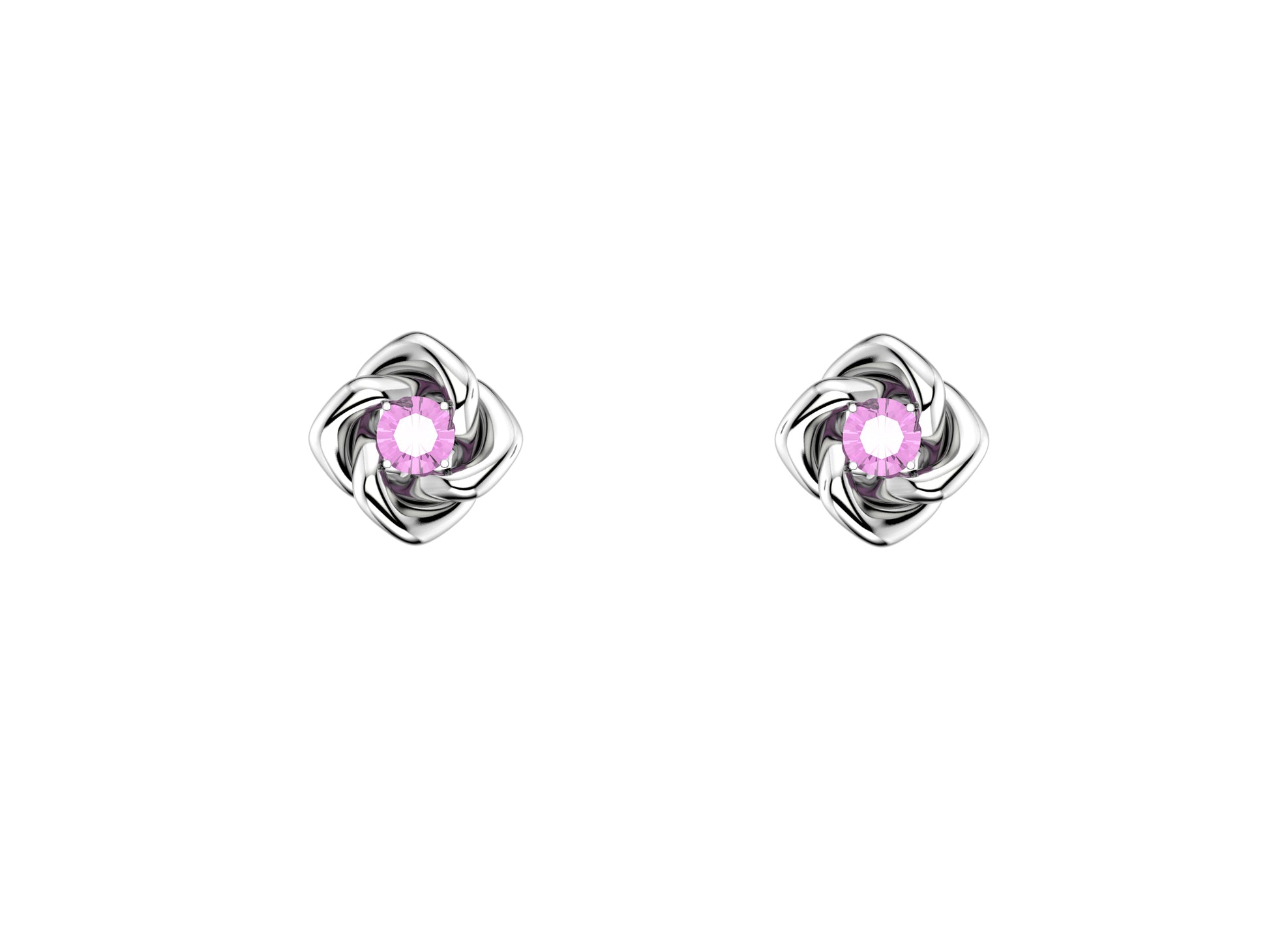Gemmes De La Divinite earrings, white gold, 2 pink sapphires. Diameter of the pattern: 8.5 mm.   