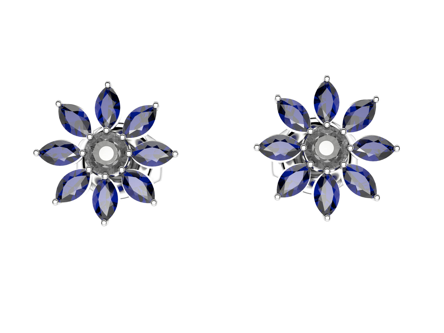 Flores de MatiJaro earrings, 18K white gold, diamonds 0.41 car, 16 blue sapphire.   