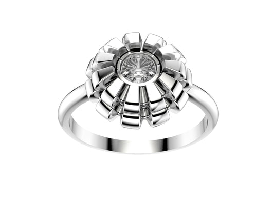 Flores de MatiJaro ring, 18K white gold set with brilliant-cut diamond totaling 0.2 carat. Width of the pattern: 9.2 mm.