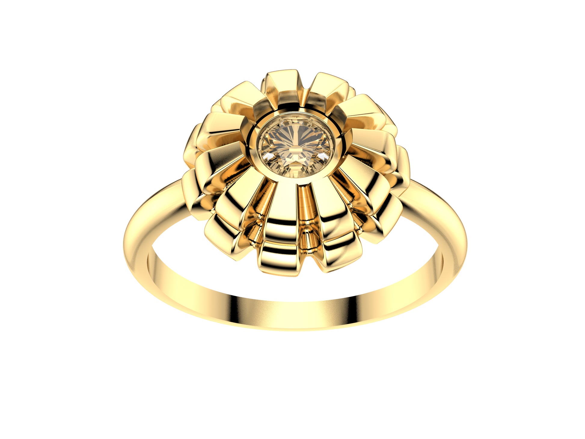 Flores de MatiJaro ring, 18K yellow gold set with brilliant-cut diamond totaling 0.2 carat. Width of the pattern: 9.2 mm.