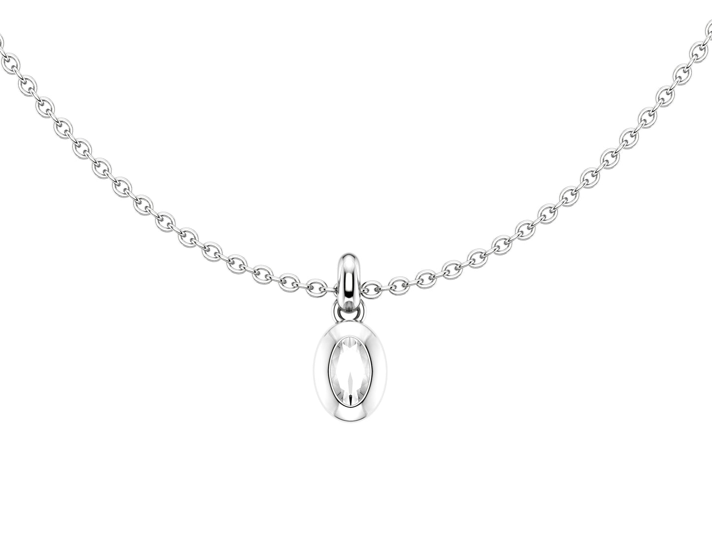 Gemme's De La Divinity necklace, 18K white gold, set with a diamond. Diameter of the pattern: 11 mm. Chain length: 600 to 605 mm.