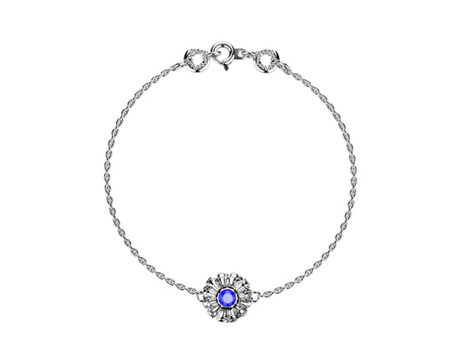 Flower bracelet, 18K white gold, blue spinel.