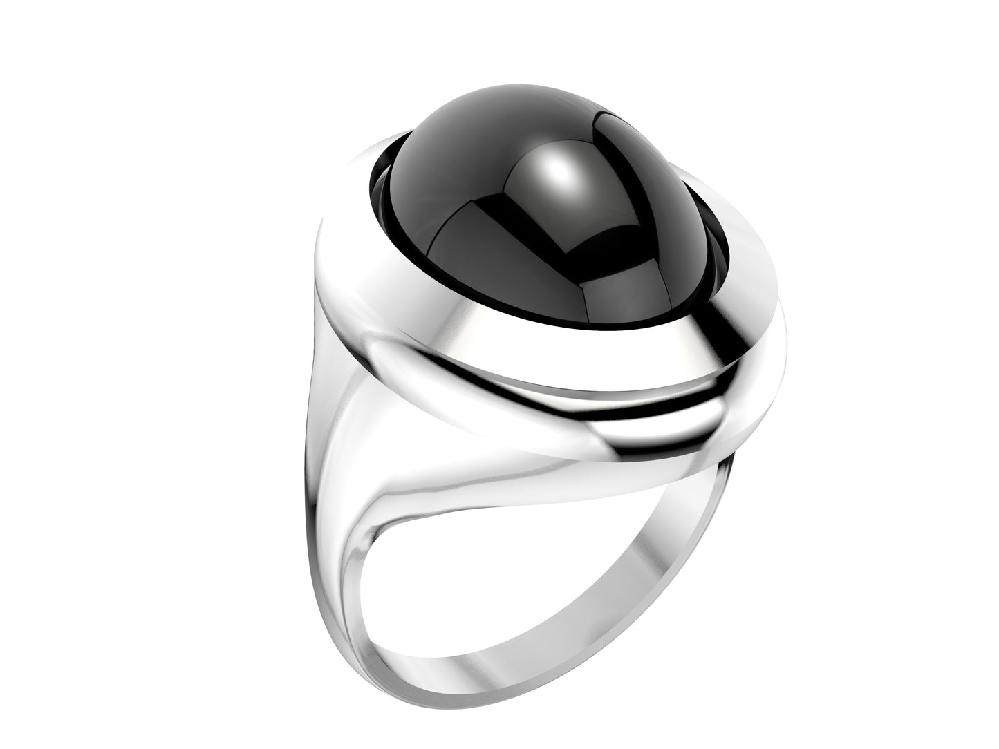 Gemmes De La Divinite WM ring, sterling silver set with a black onyx. Width of the pattern: 18.0 mm.