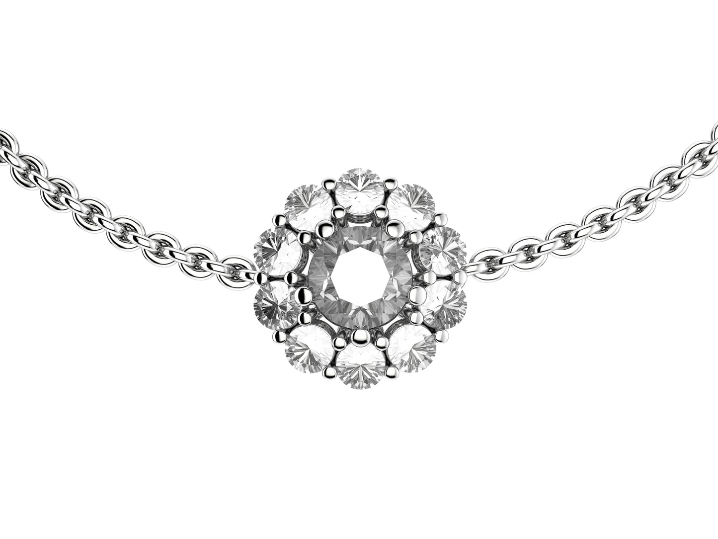 Flower bracelet, 18K white gold, diamonds.