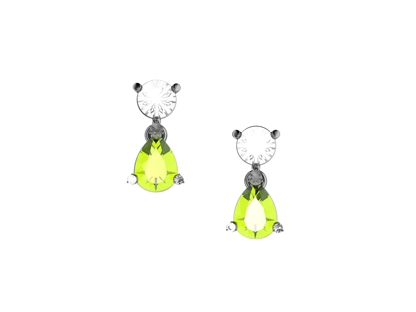 Gemmes De La Divinite earrings, white gold, 2 pear cut chrystoberyl,  2 brilliant-cut diamonds totaling 0.9 carat, 6 diamonds 0,06 car.