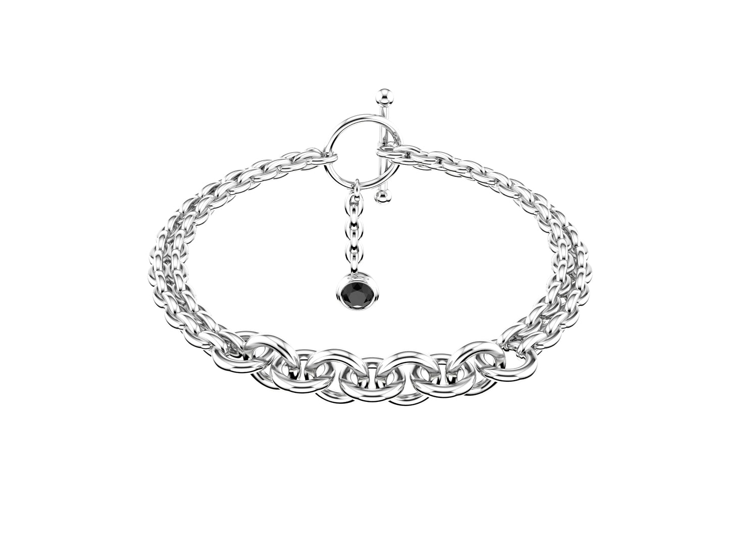 Hit New Style WM bracelet, sterling silver, set with black spinel. 