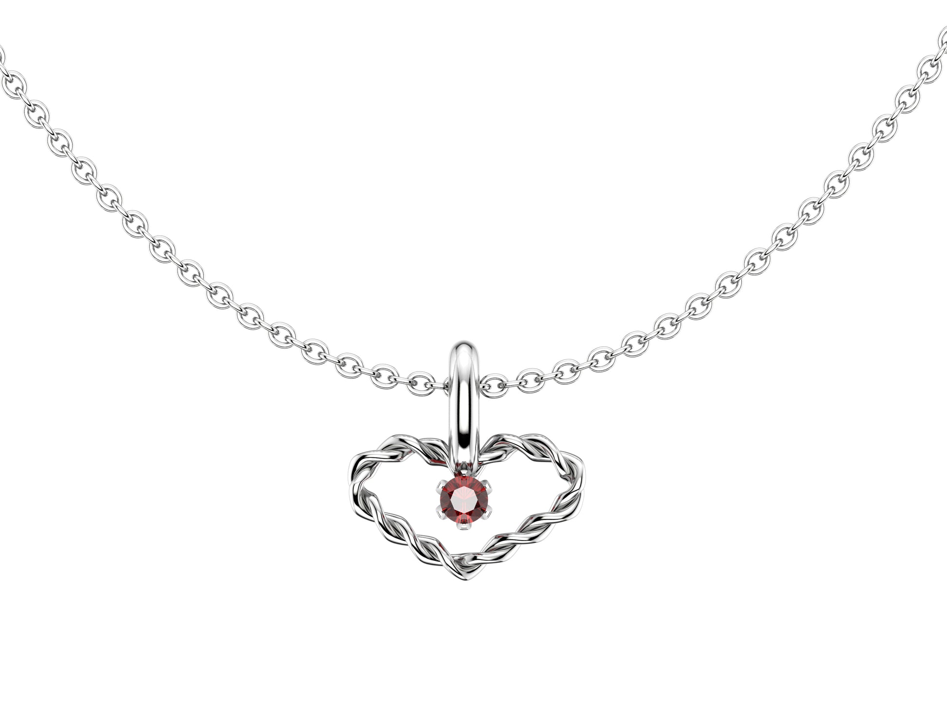 MatiJaro Heart necklace, sterling silver, set with 1 ruby, sterling silver chain. Inner diameter: 8 mm x 15 mm. Adjustable chain length: 38-41 cm. 