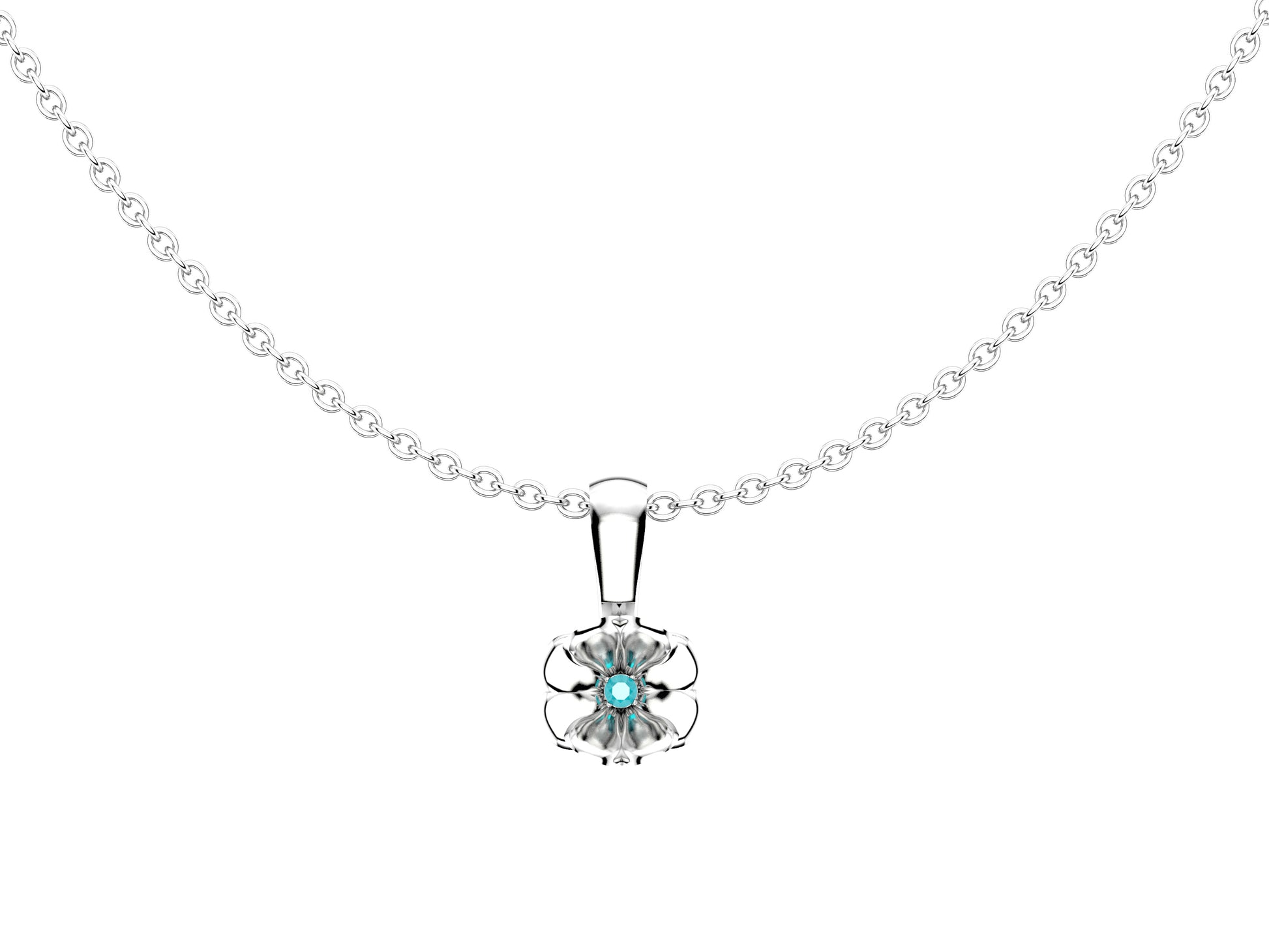 Flores de MatiJaro necklace, sterling silver, aquamarine. Length: 60 – 60.4 cm. Width of the motif: 9 mm. Length of the motif: 15,5 mm.