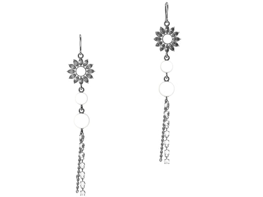 MatiJaro Flores earrings, 18K white gold, diamonds totaling 0,46 car, pearl, white sapphire.