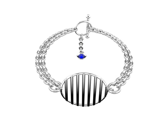 Hit New Style bracelet, sterling silver, set with brilliant-cut blue sapphire. Pattern width 25,5 mm.