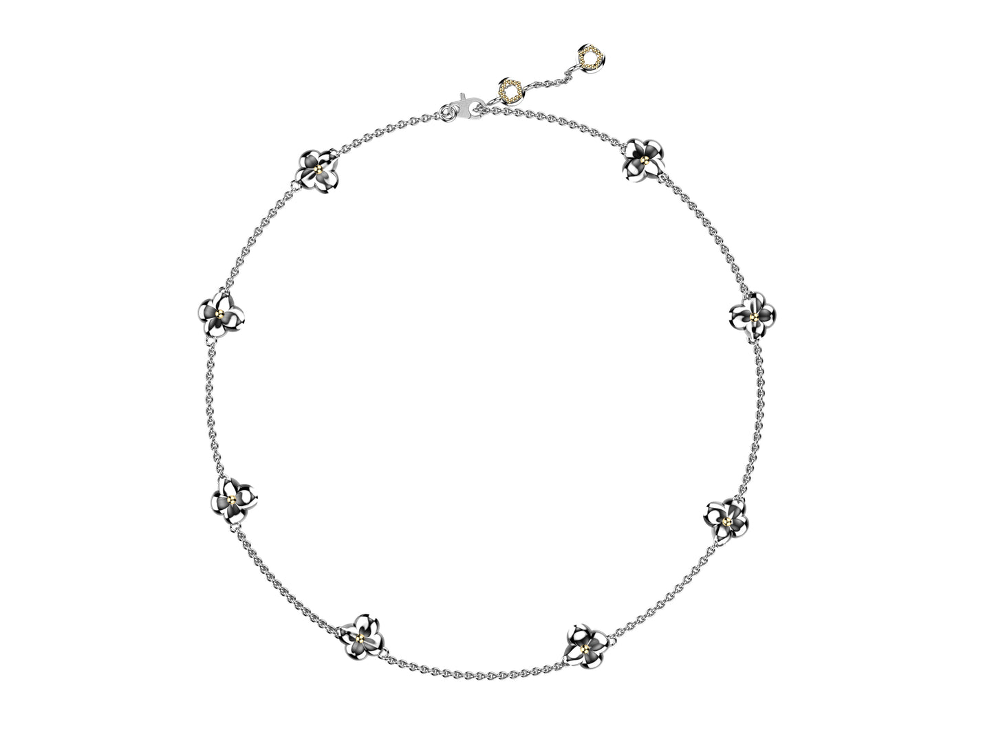 Flores de MatiJaro necklace, 18K white gold, 8 motifs. Length: 65.7cm. Width of the motif: 9.5 mm.