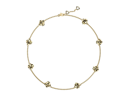 Flores de MatiJaro necklace, 18K yellow gold, 8 motifs. Length: 65.7cm. Width of the motif: 9.5 mm.