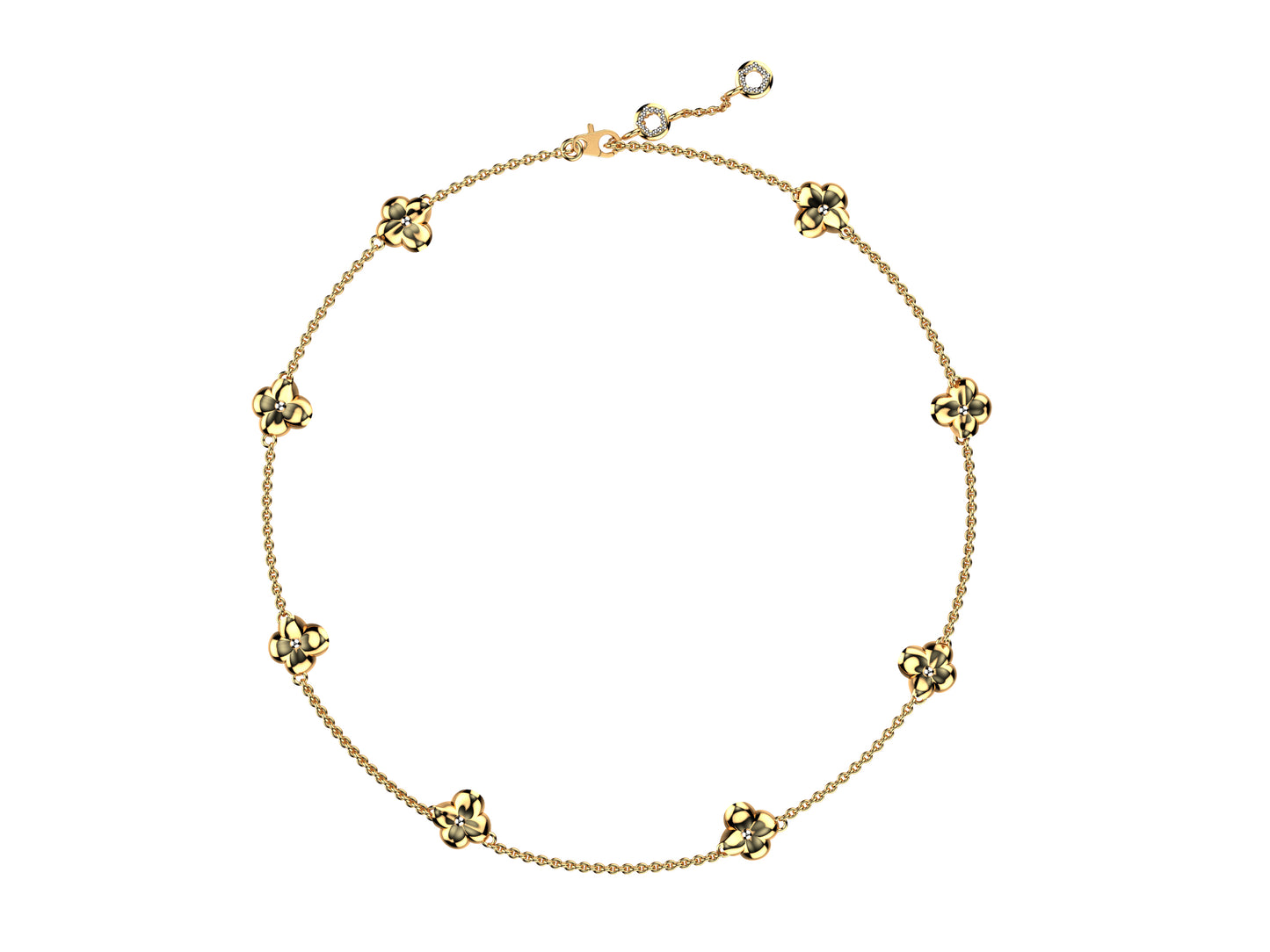 Flores de MatiJaro necklace, 18K rose gold, 8 motifs. Length: 65.7cm. Width of the motif: 9.5 mm.