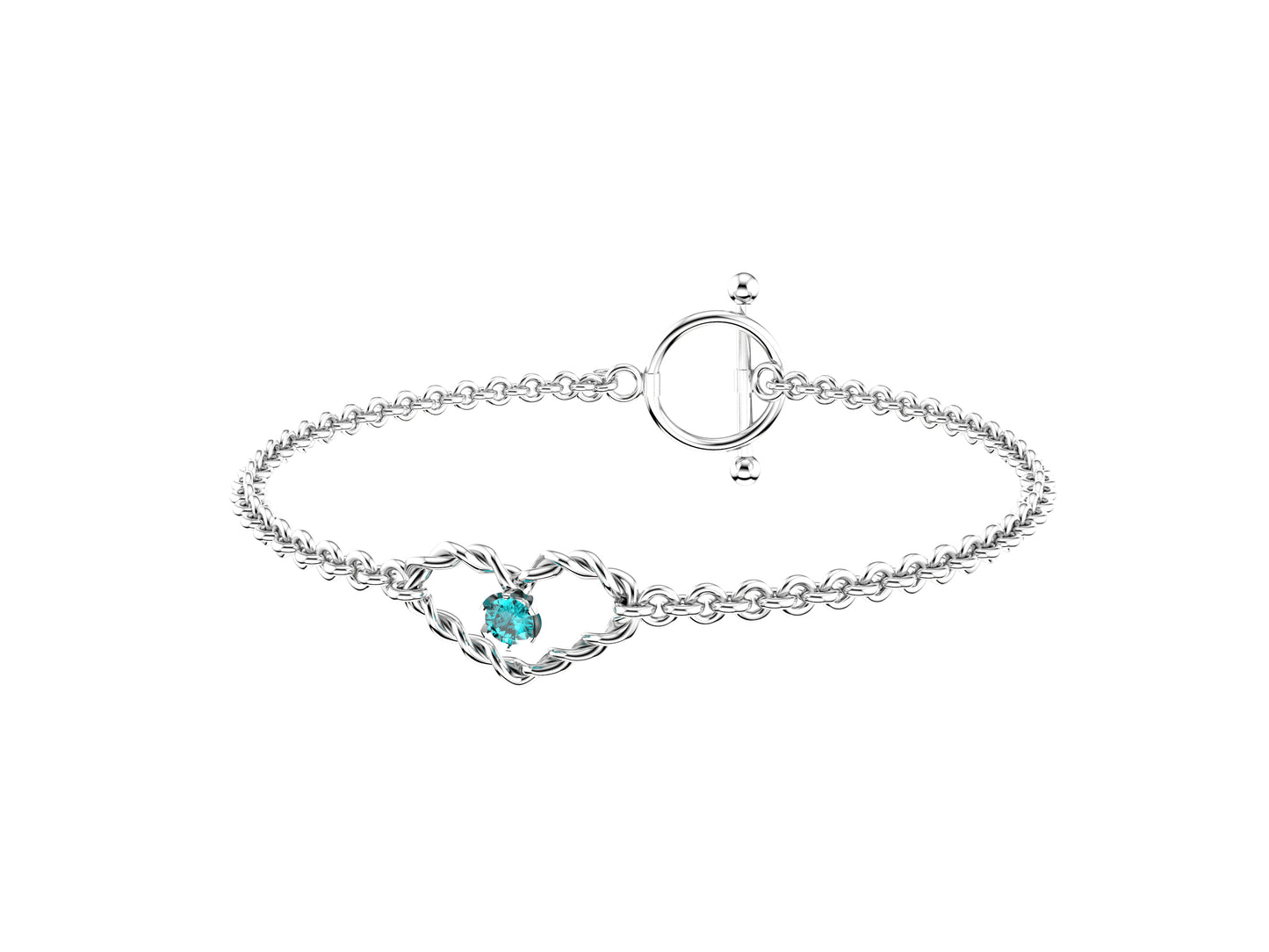 MatiJaro Heart bracelet, sterling silver, set with aquamarine. Diameter of the pattern: 9.00 mm.