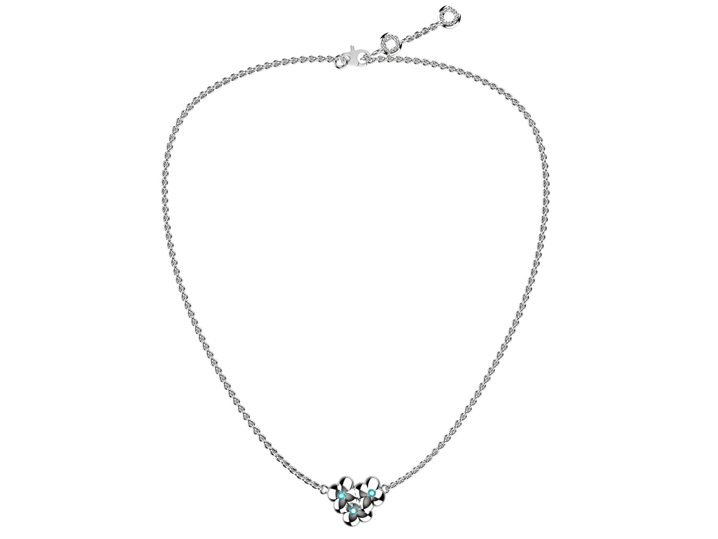 Flores de MatiJaro necklace, 18K white gold, aquamarine. Length: 60 – 60.4 cm. Width of the motif: 15 mm. Length of the motif: 13 mm.