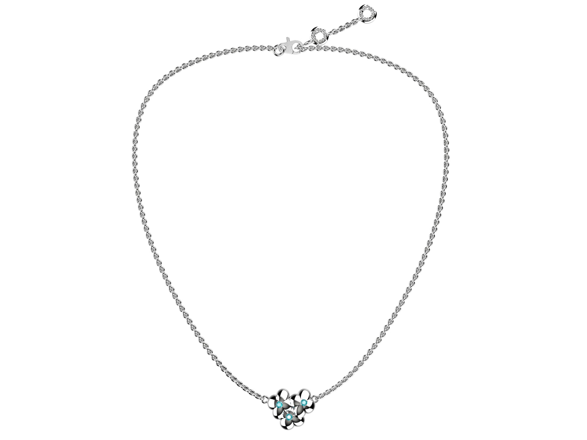 Flores de MatiJaro necklace, 18K white gold, aquamarine. Length: 60 – 60.4 cm. Width of the motif: 15 mm. Length of the motif: 13 mm.