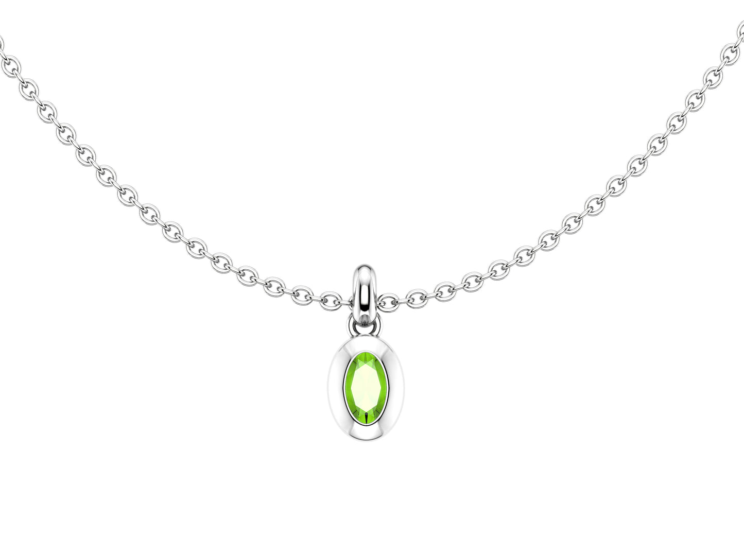 Gemme's De La Divinity necklace, sterling silver, set with a chrysoberyl. Diameter of the pattern: 11 mm. Chain length: 600 to 605 mm.