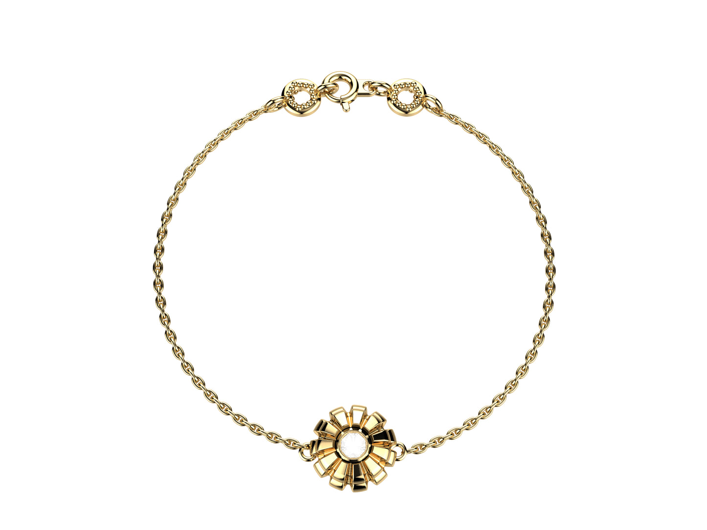 Flower bracelet, 18K yellow gold, diamond.