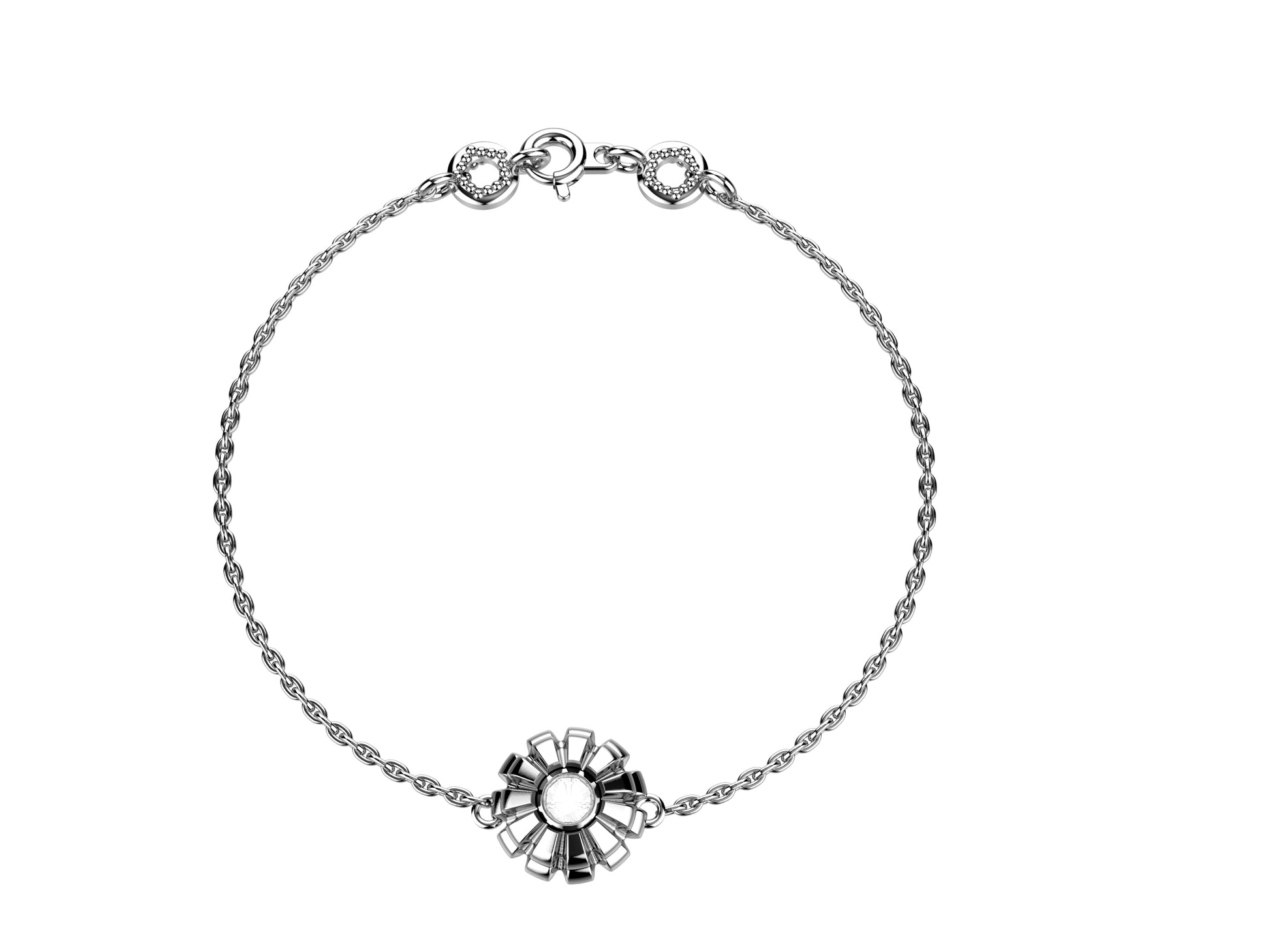 Flower bracelet, 18K white gold, diamond.