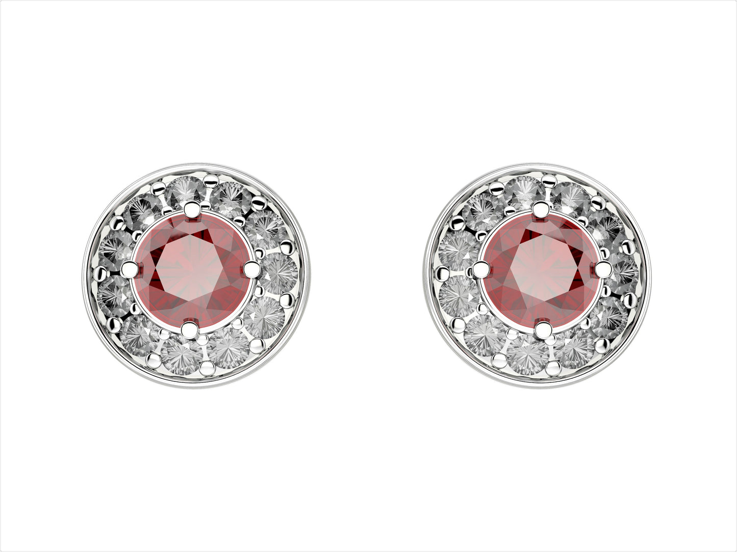 Gemmes De La Divinite earrings, 18K white gold, each set with ruby and set with brilliant-cut pavé diamonds. 