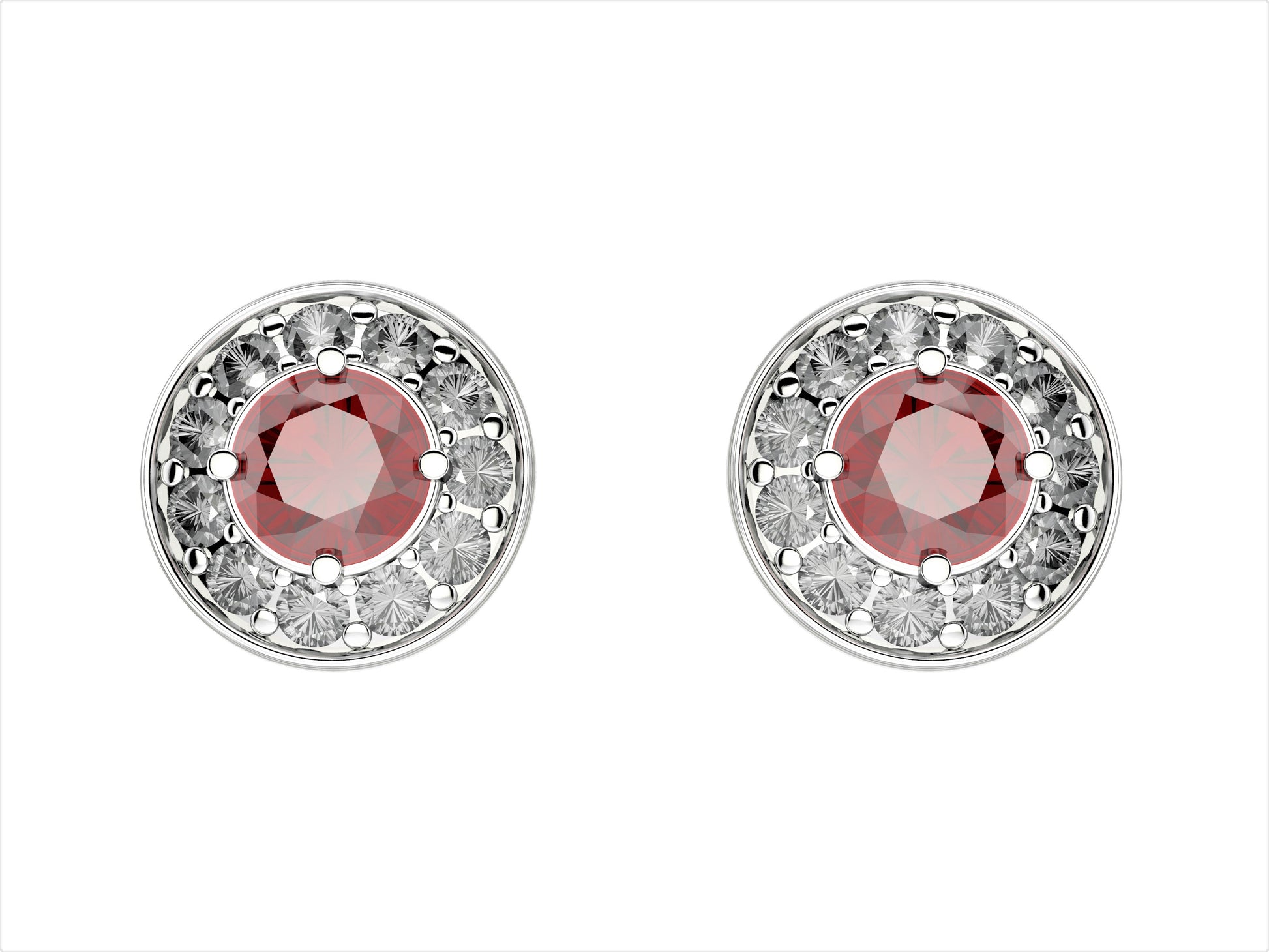 Gemmes De La Divinite earrings, 18K white gold, each set with ruby and set with brilliant-cut pavé diamonds. 