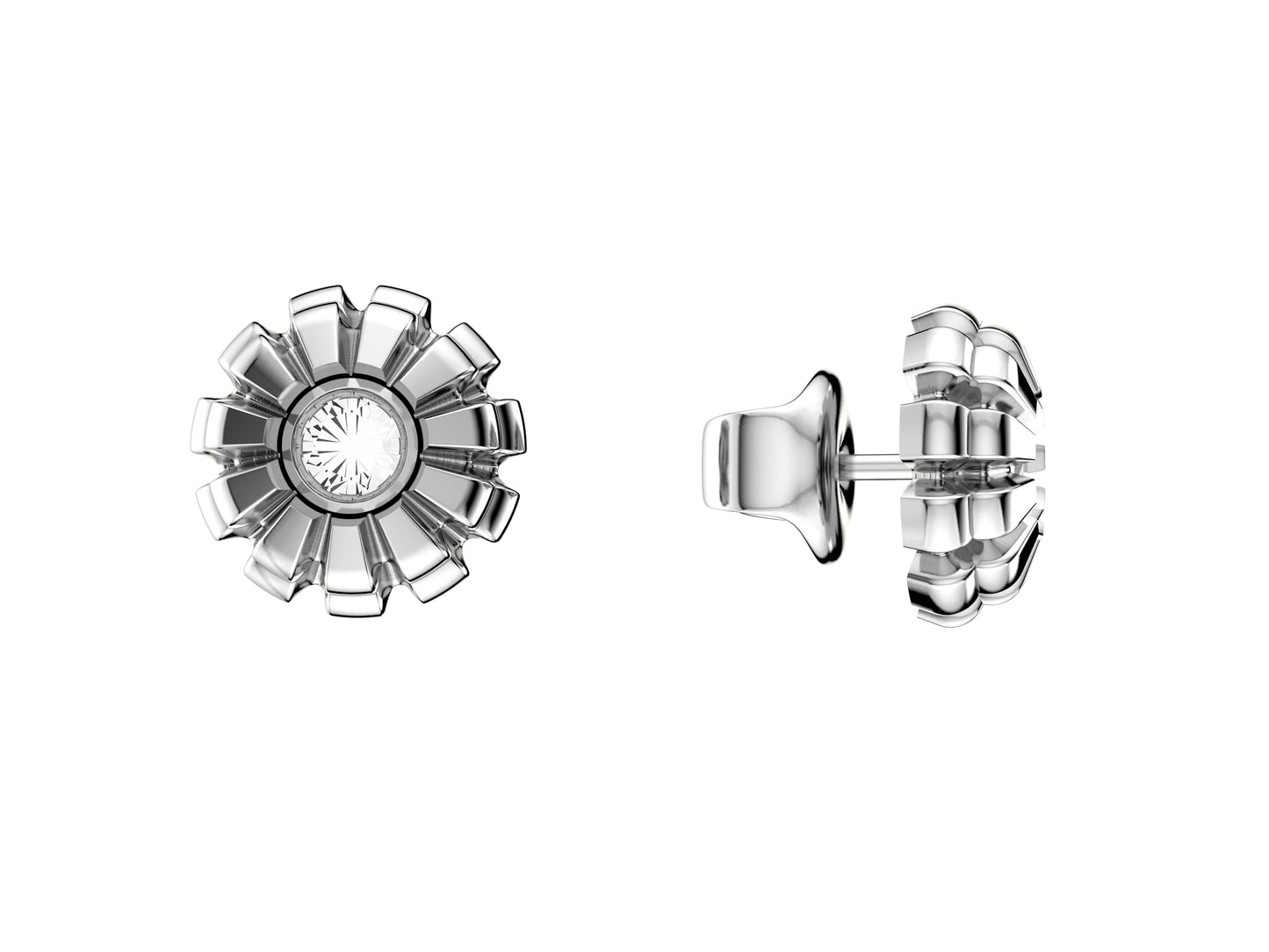 Flores de MatiJaro Flores earrings, 18K white gold, white sapphire. Diameter of the pattern: 10 mm. Thickness: 2.2 mm.