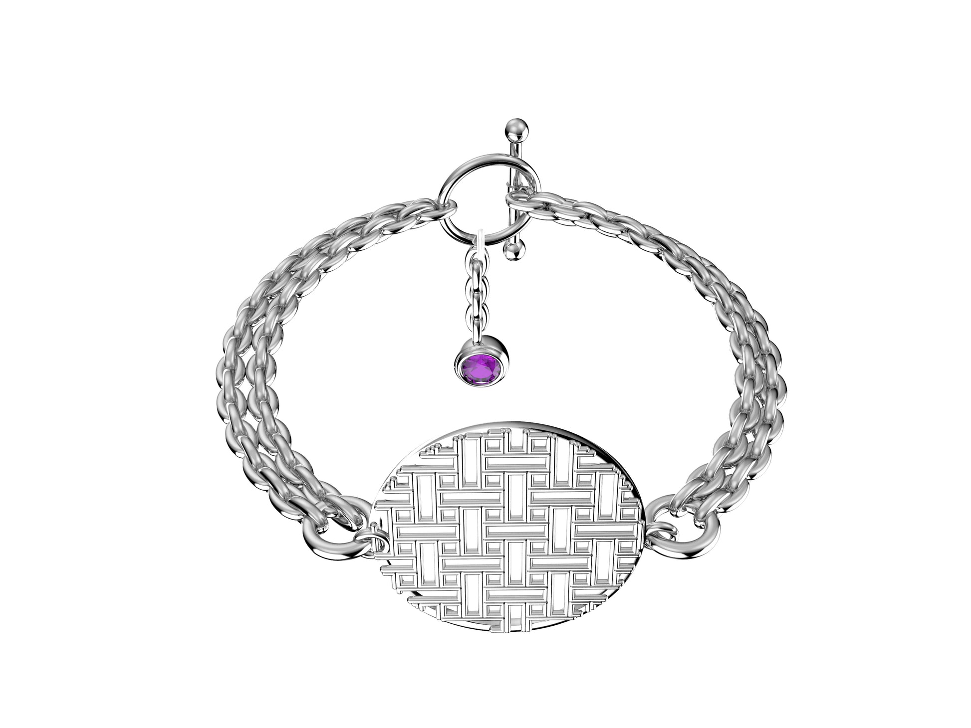 Hit New Style bracelet, sterling silver, set with pink sapphire. Pattern width 25,5 mm.