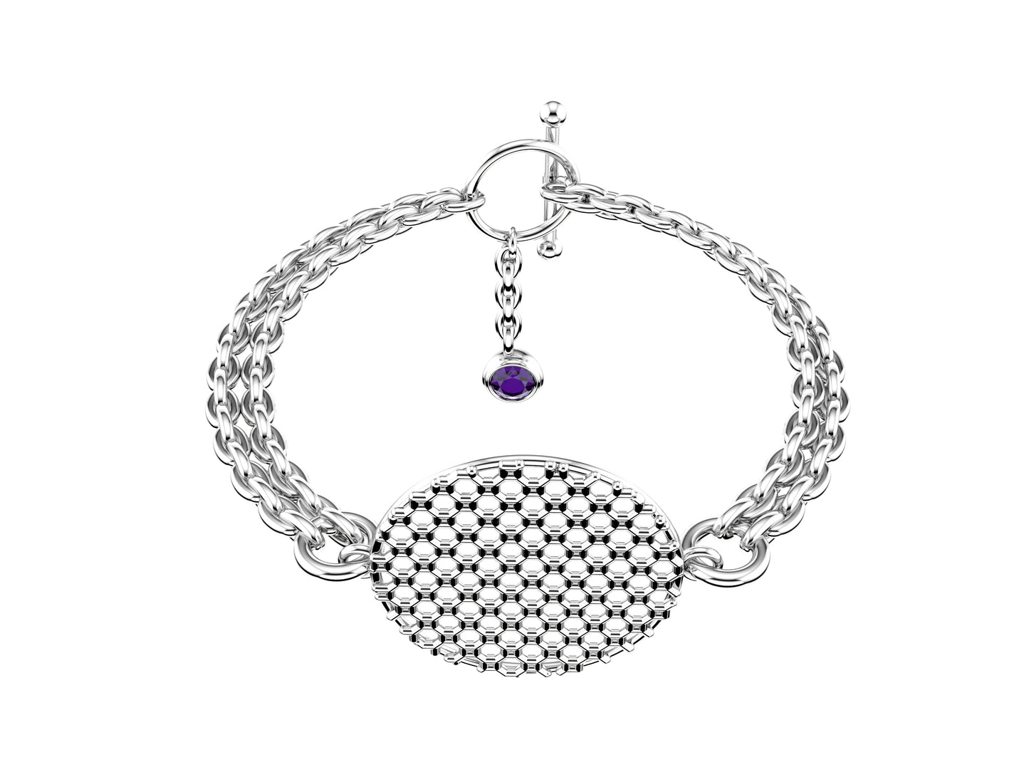Hit New Style bracelet, 18K sterling silver, set with purple spinel. Pattern width 25,5 mm.