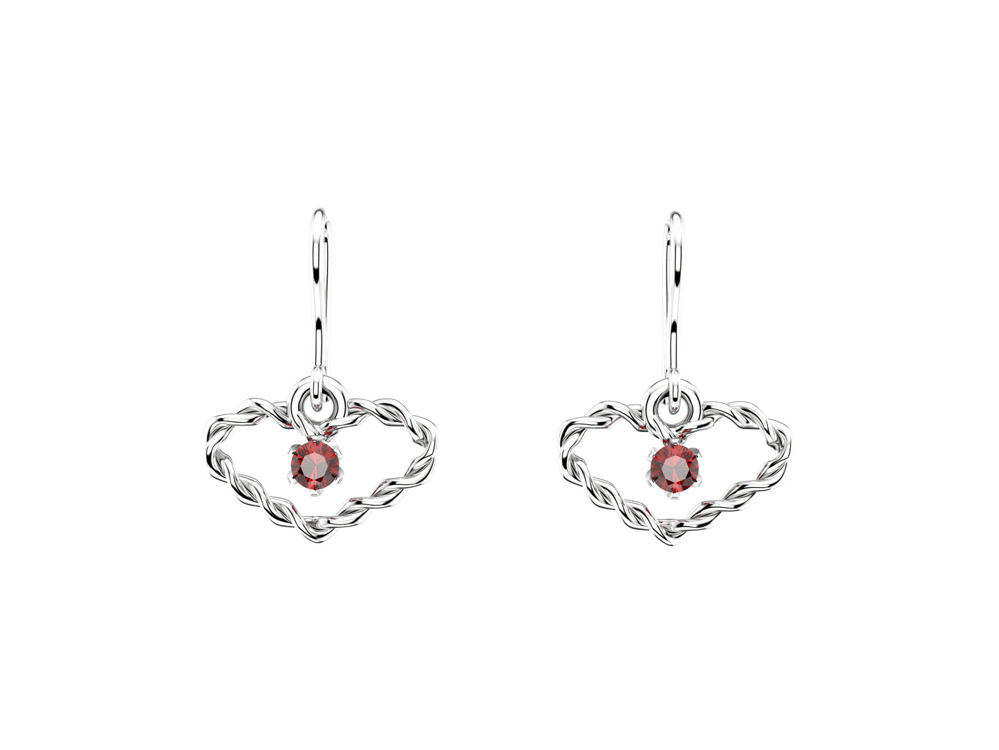 MatiJaro Heart earrings, 18K white gold, each set with 2 rubies.