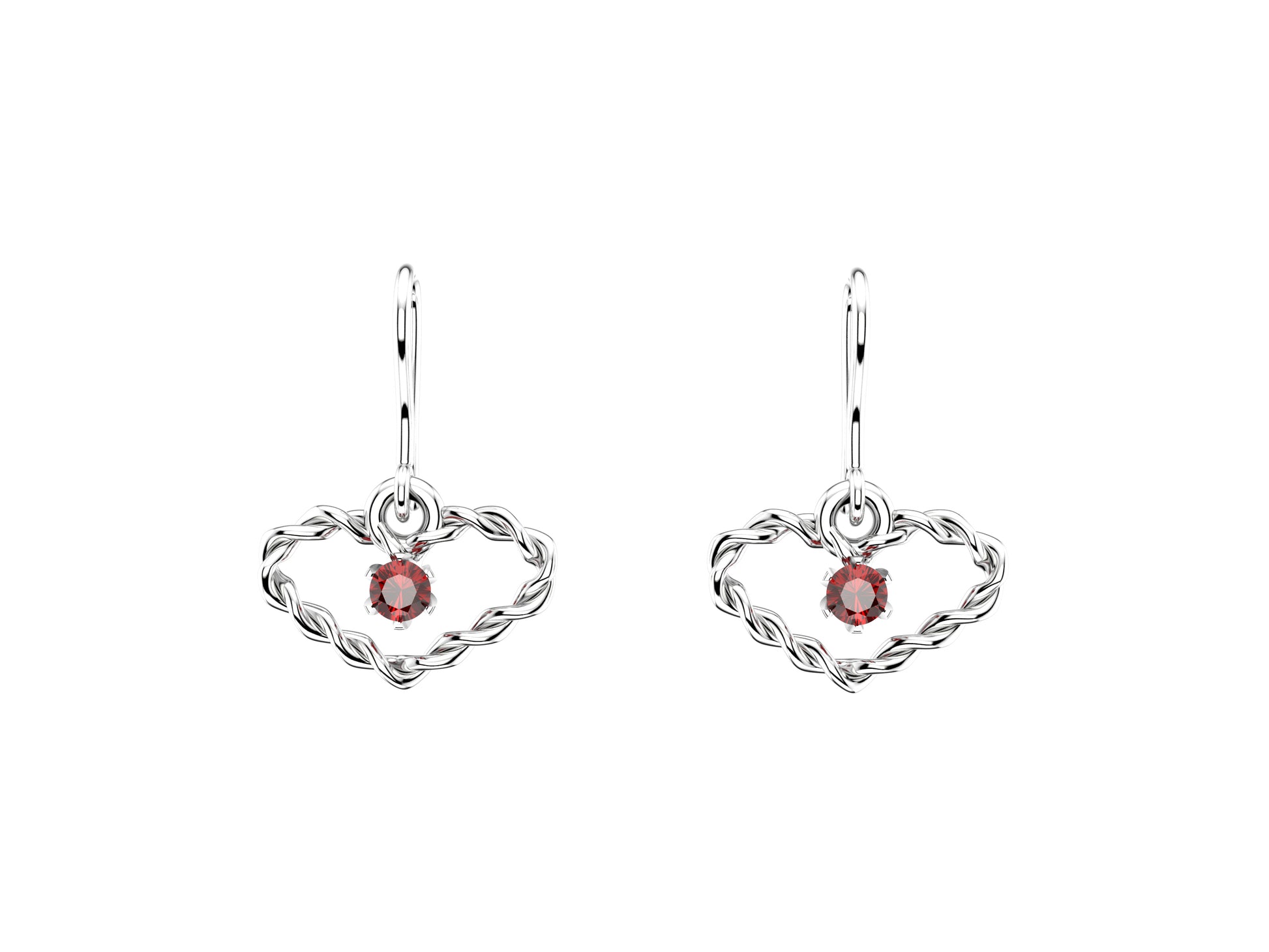 MatiJaro Heart earrings, 18K white gold, each set with 2 rubies.