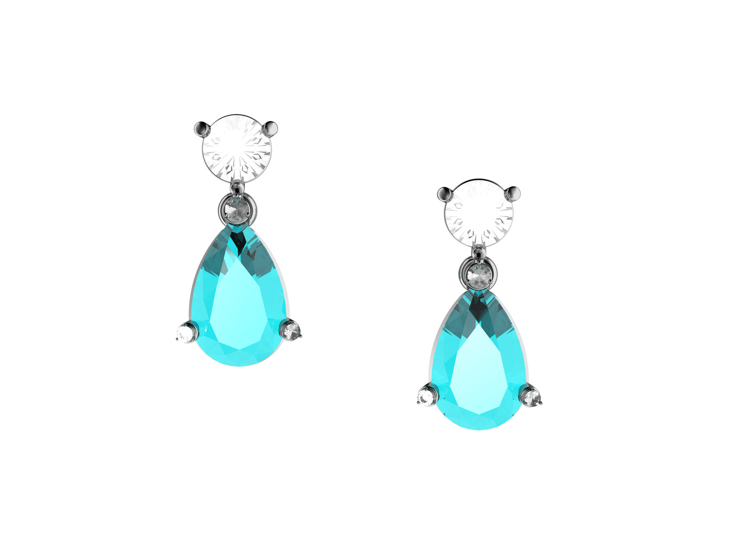 Gemme's De La Divinite earrings, sterling silver, 2 aquamarines,  2 brilliant-cut diamonds totaling 0.9 carat, 6 diamonds 0,06 car.