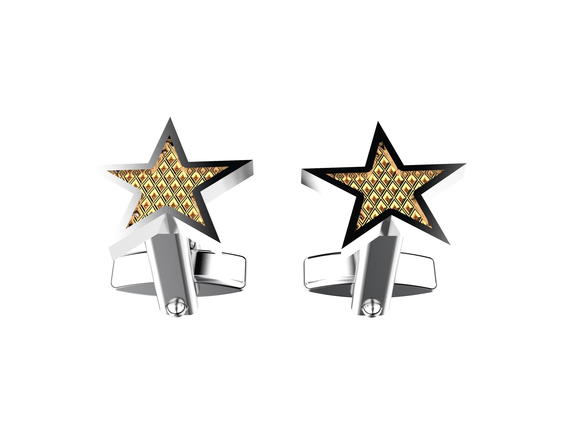 Hit New Style cufflinks in sterling silver, yellow gold. Dimensions: 17 mm high x 17 mm wide. 