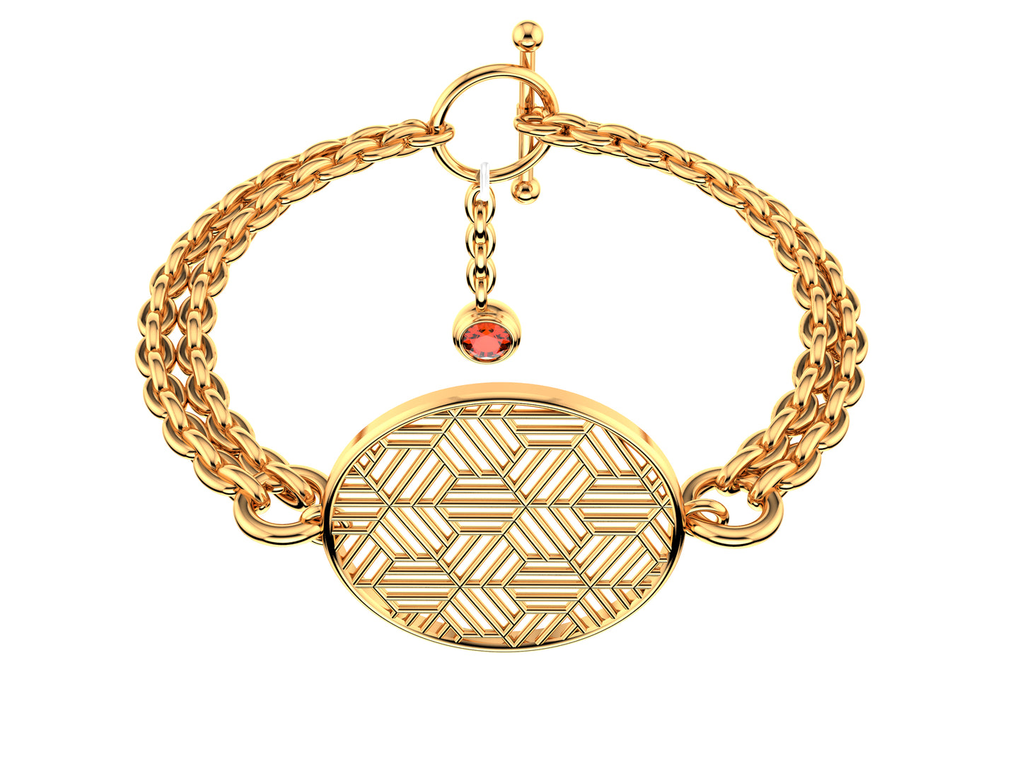 Hit New Style bracelet, 18K red gold, set with brilliant-cut orange sapphire. Pattern width 25,5 mm.