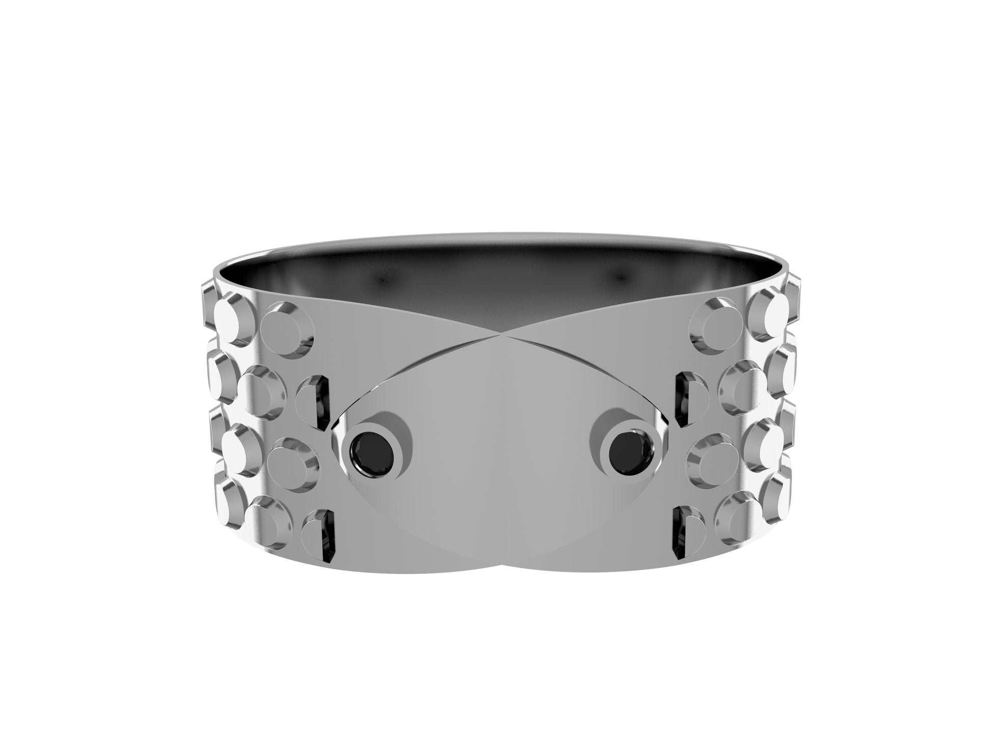 Hit New Style bracelet, 18K white gold, set with 2 brilliant- black spinels. Width: 8.33 mm. 30 mm.