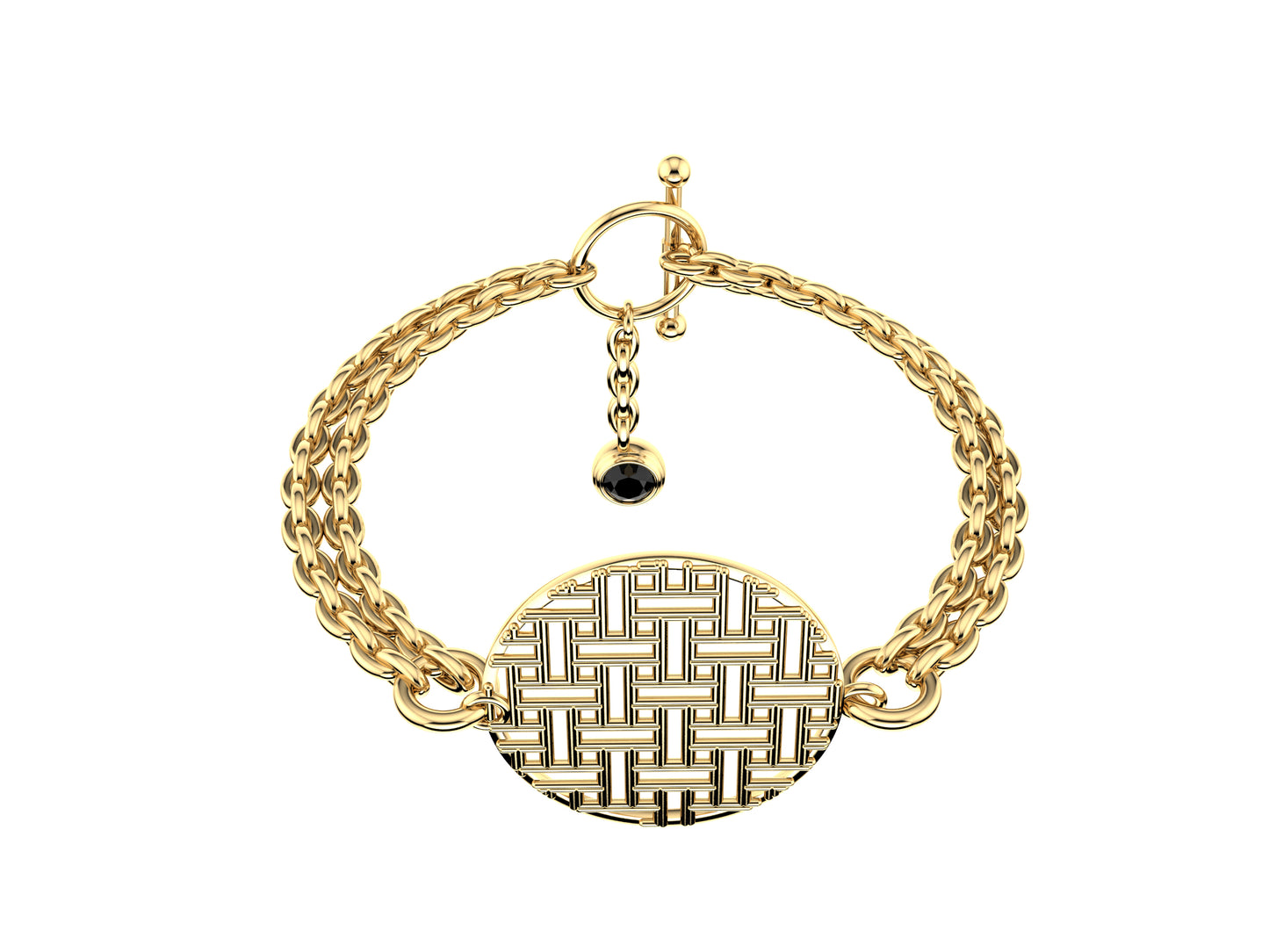 Hit New Style bracelet, 18K yellow gold, set with black spinel. Pattern width 25,5 mm.