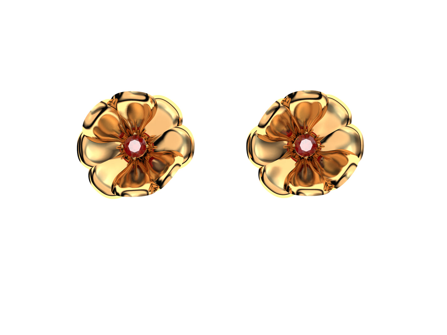 Flores de MatiJaro earrings, 18 k yellow gold, ruby.