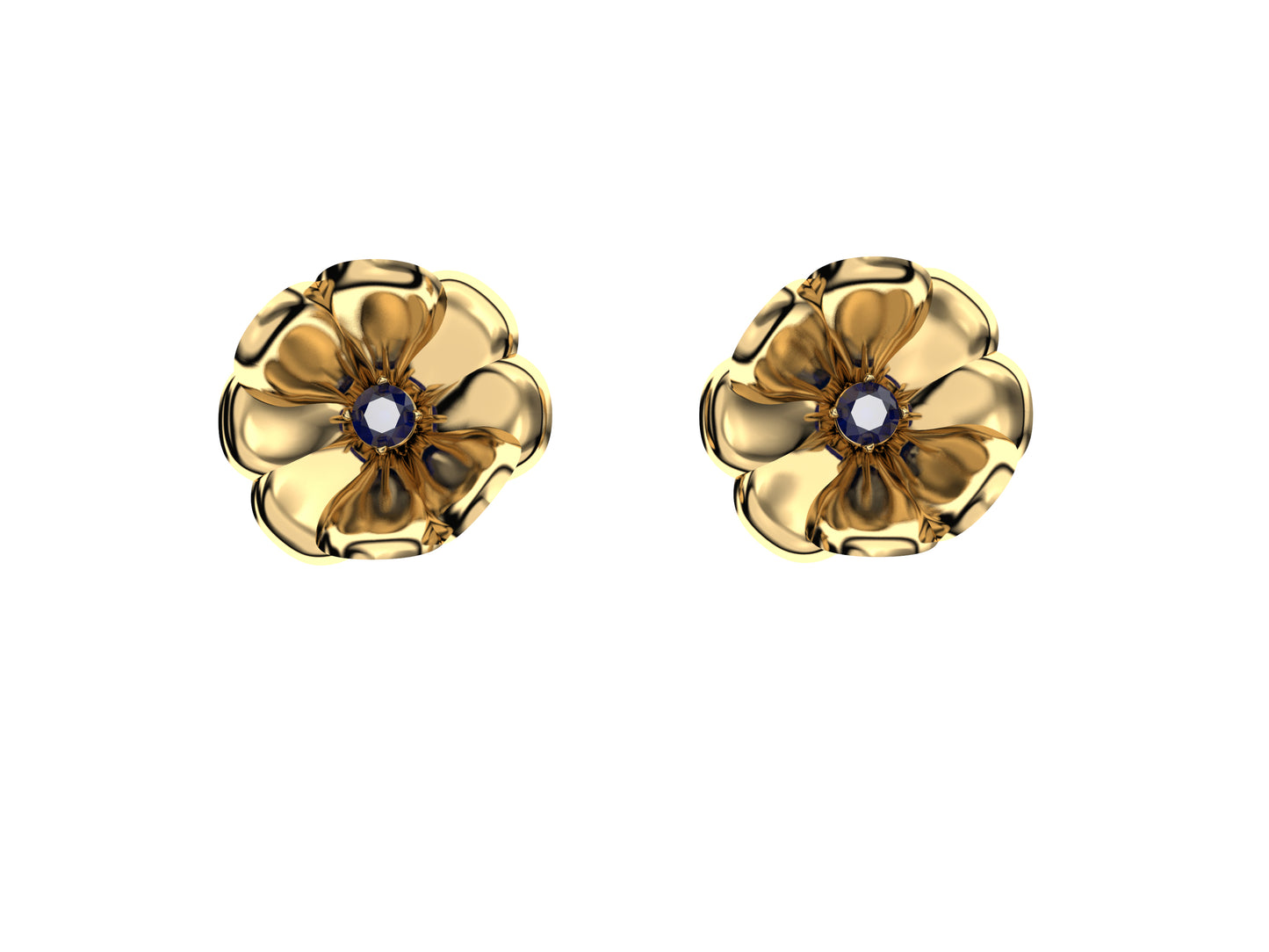 Flores de MatiJaro earrings, 18 k yellow gold, 2 blue sapphires.