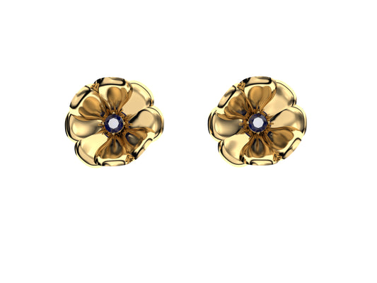 Flores de MatiJaro earrings, 18 k yellow gold, 2 blue sapphires.