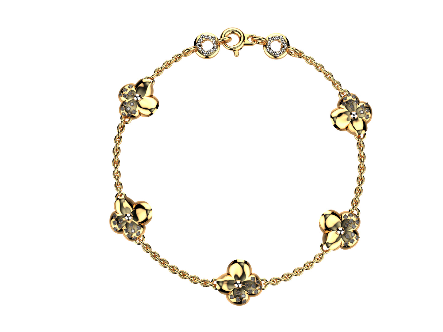 Flower bracelet, 18K rose gold, diamonds.
