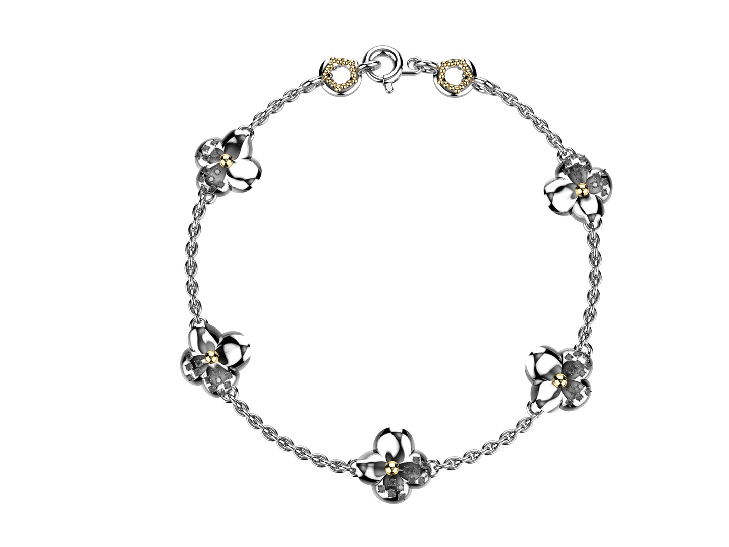 Flower bracelet, 18K white gold, diamonds.