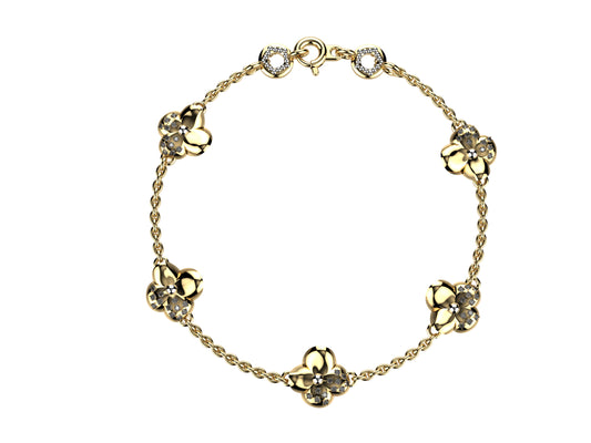 Flower bracelet, 18K yellow gold, diamonds.