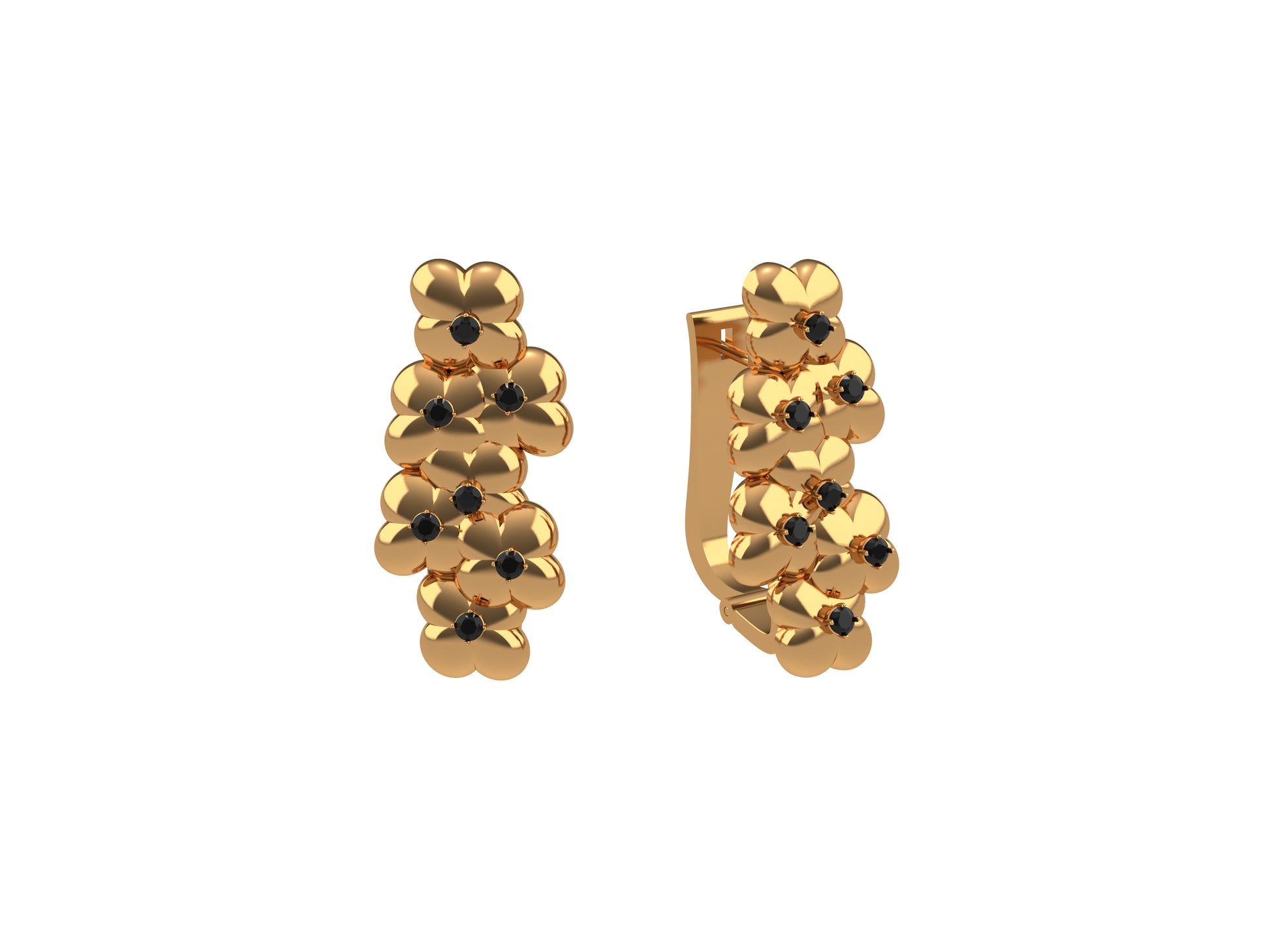 Flores de MatiJaro earrings, rose gold 18K, each set with black spinel.