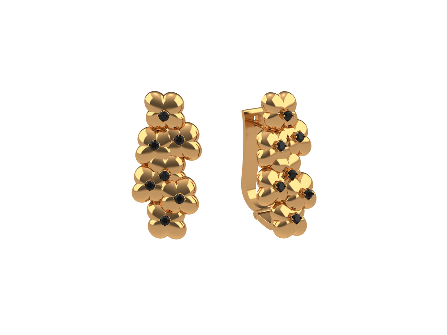 Flores de MatiJaro earrings, 18K rose gold, each set with black spinel. 