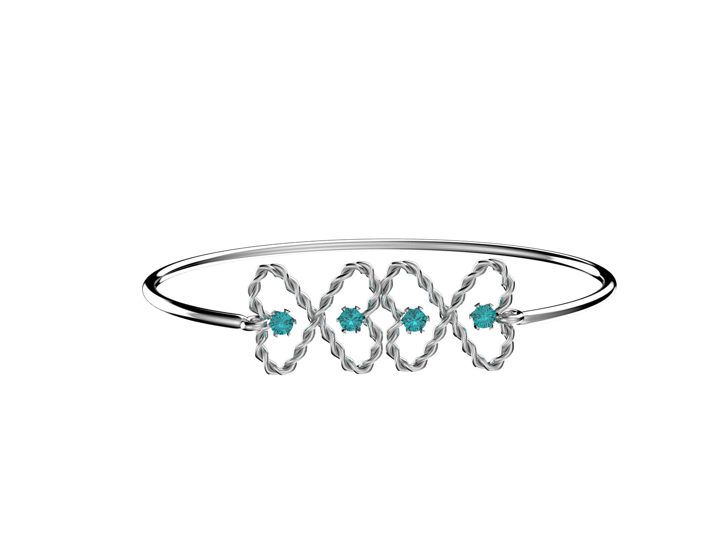 MatiJaro Heart bracelet, sterling silver, set with 4 aquamarines. Width: 3.65 mm.