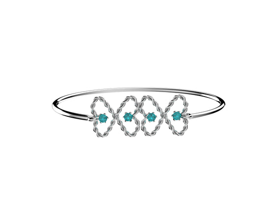 MatiJaro Heart bracelet, sterling silver, set with 4 aquamarines. Width: 3.65 mm.